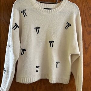 Cynthia Rowley Cream Sweater with Black Bow Details